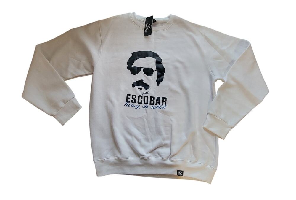 DNM Story Pablo Escobar Graphic Crewneck Sweatshirt White 2XL NWT
